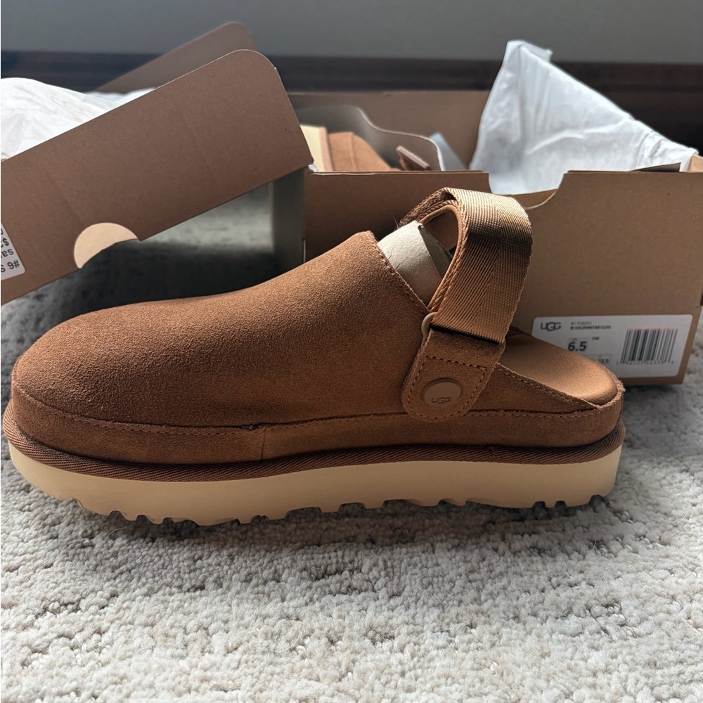 UGG Women's Chestnut Brown Suede Mule Clog with Strap - Picture 2 of 8